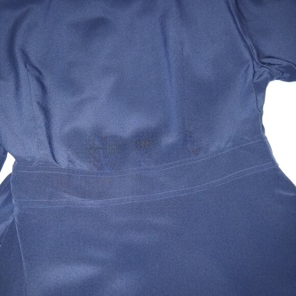 LILYSILK Dress Womens Small Navy Blue Silk Front Tie Wrap Midi Elbow Sleeve NWT - Picture 12 of 16